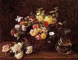 Basket Canvas Paintings - Basket of Flowers